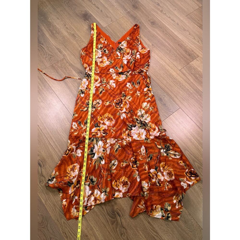 NWT White House Black Market Faux Wrap Floral Burnt Orange Midi Dress Size 14 - Picture 10 of 10